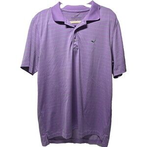 Vineyard Vines Polo Shirt Mens Medium Purple Green Striped Performance Golf